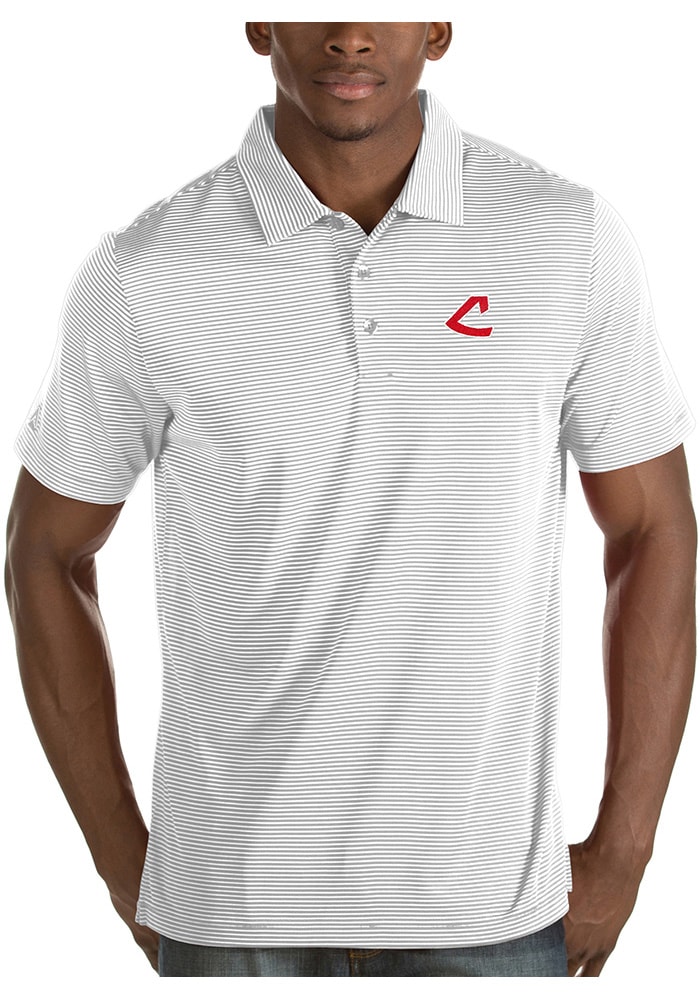 Antigua Cleveland Indians Mens White Quest Short Sleeve Polo