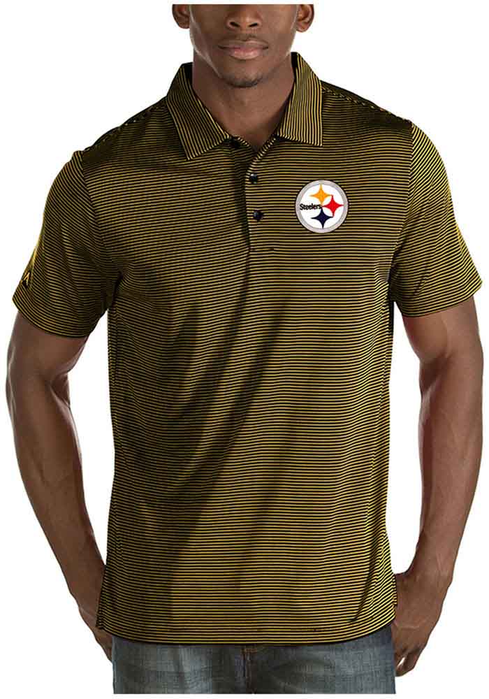 Antigua Pittsburgh Steelers Mens Black Quest Short Sleeve Polo