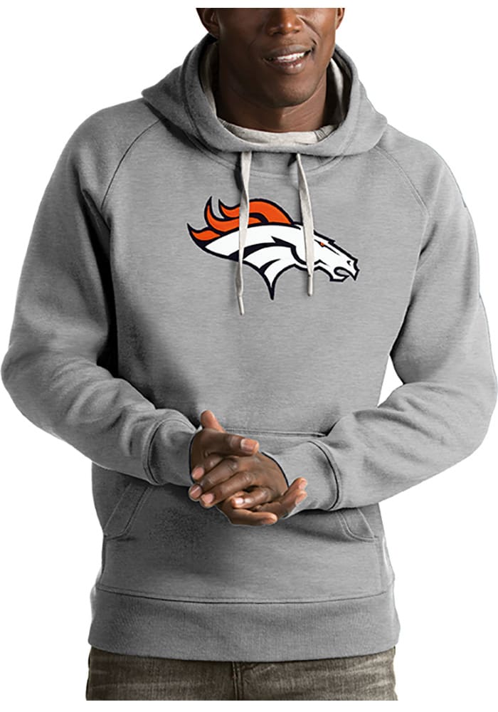 Antigua Denver Broncos Grey Strong Hold Long Sleeve Hoodie, Grey, 100% POLYESTER, Size S, Rally House