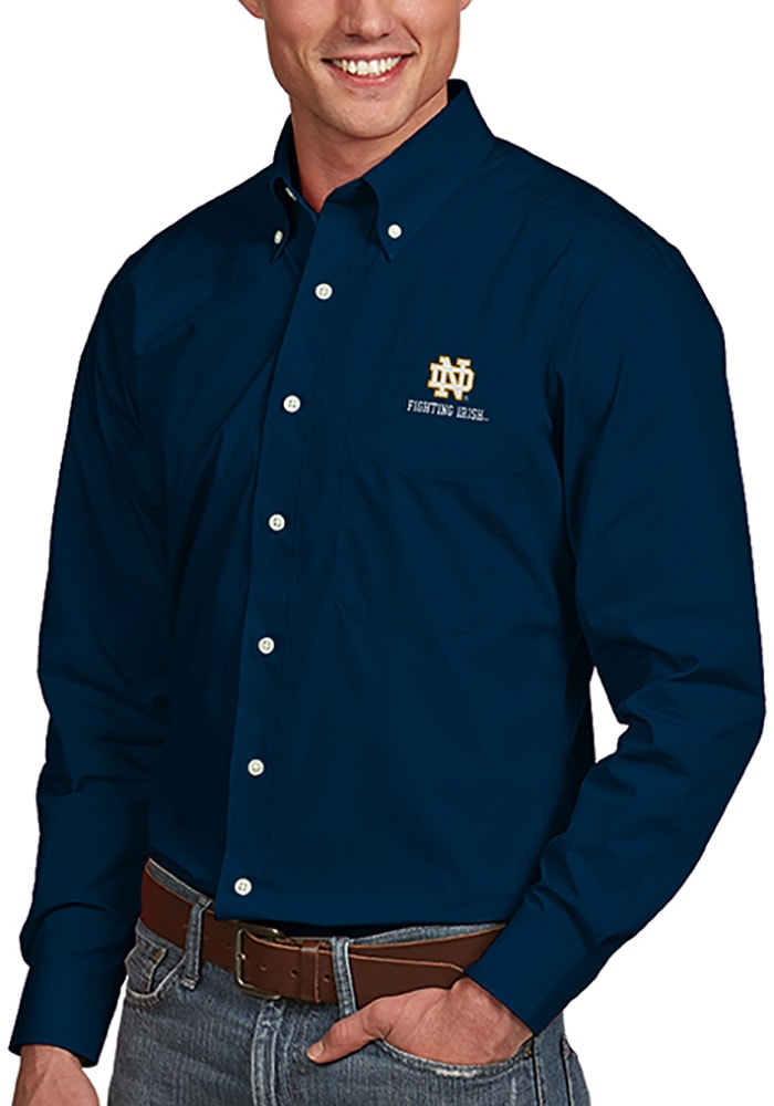 Antigua Notre Dame Fighting Irish Mens Navy Blue Dynasty Long Sleeve Dress Shirt