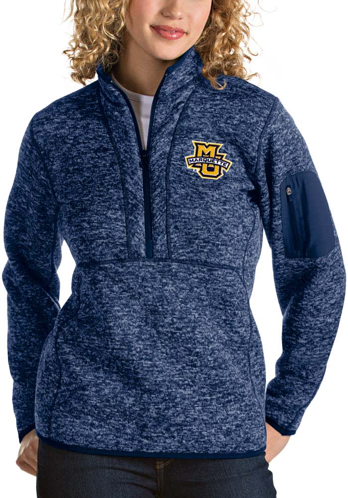 Antigua Marquette Golden Eagles Womens Navy Blue Fortune 1/4 Zip Pullover