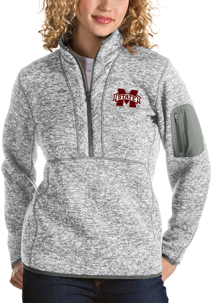 Antigua Mississippi State Bulldogs Womens Grey Fortune 1/4 Zip Pullover
