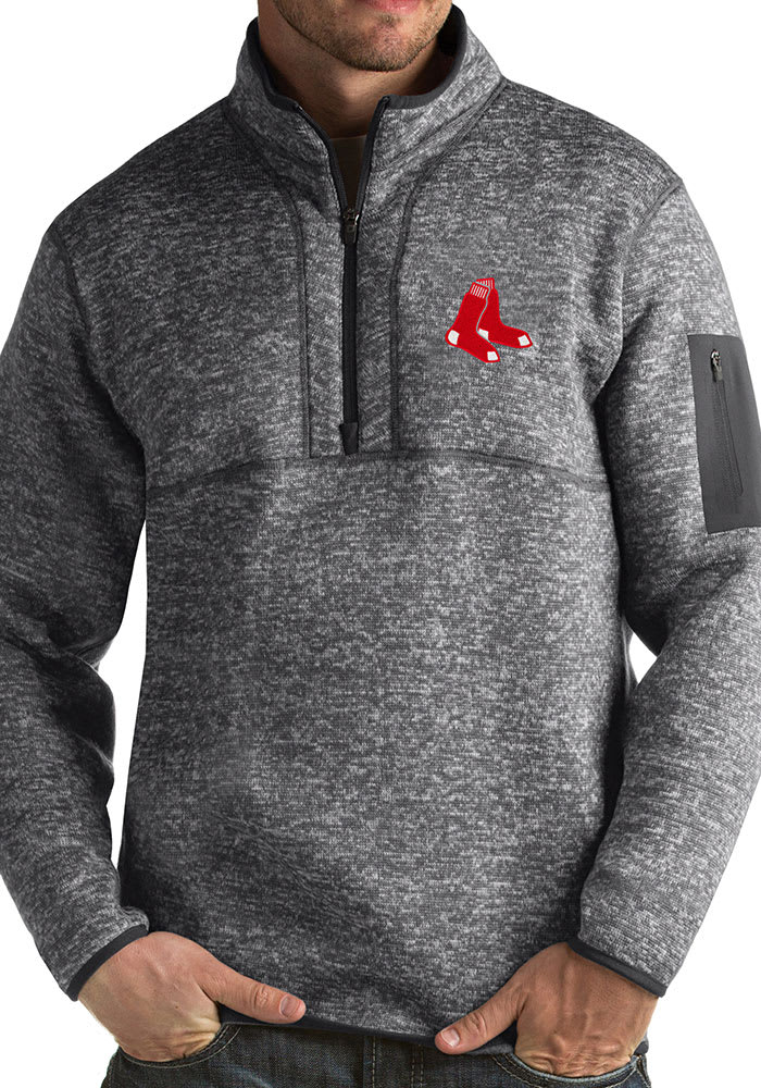 Men's Antigua Heathered Gray Boston Red Sox Victory Pullover Hoodie
