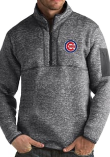 Antigua Chicago Cubs Mens Charcoal Fortune Long Sleeve 1/4 Zip Pullover