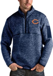 Antigua Chicago Bears Mens Navy Blue Fortune Long Sleeve 1/4 Zip Pullover