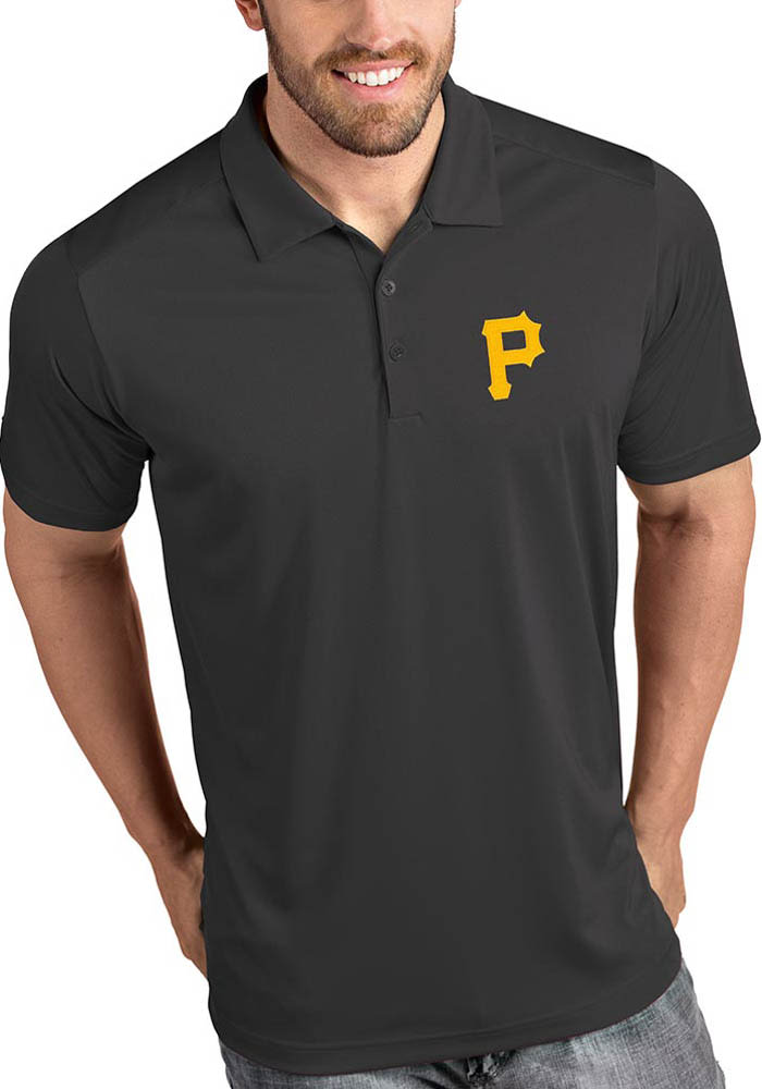 Antigua Pittsburgh Pirates Mens Black Illusion Short Sleeve Polo