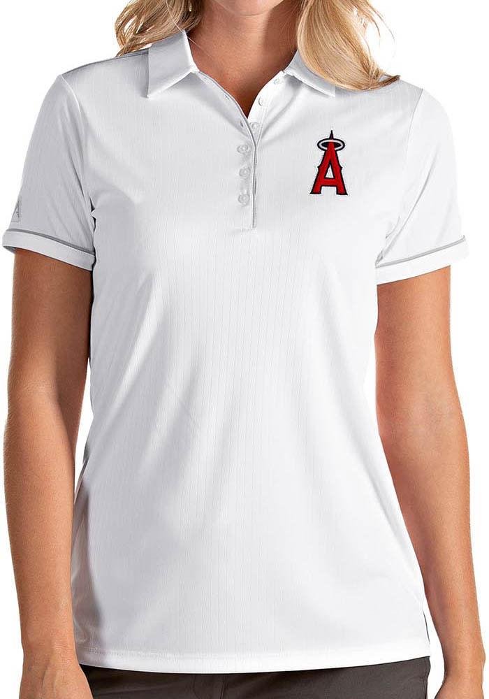Antigua Los Angeles Angels Womens White Salute Short Sleeve Polo Shirt