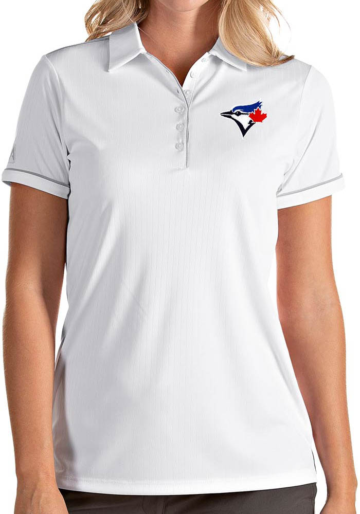 Antigua Toronto Blue Jays Womens White Salute Short Sleeve Polo Shirt