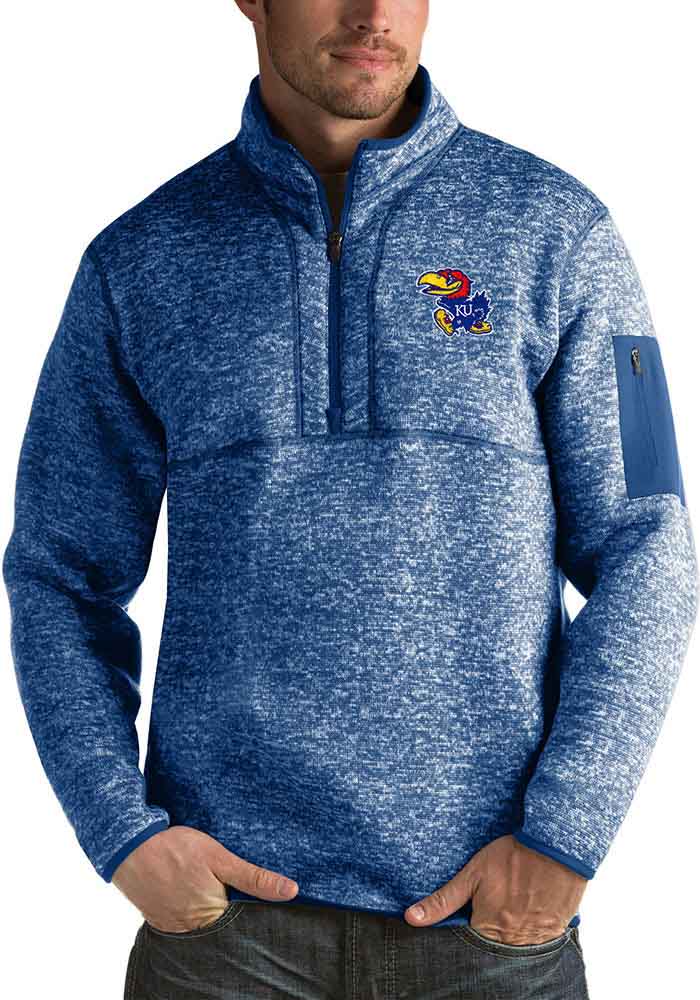 Antigua Kansas Jayhawks Mens Blue Fortune Long Sleeve 1/4 Zip Pullover