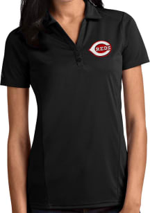 Antigua Cincinnati Reds Womens Black Tribute Short Sleeve Polo Shirt