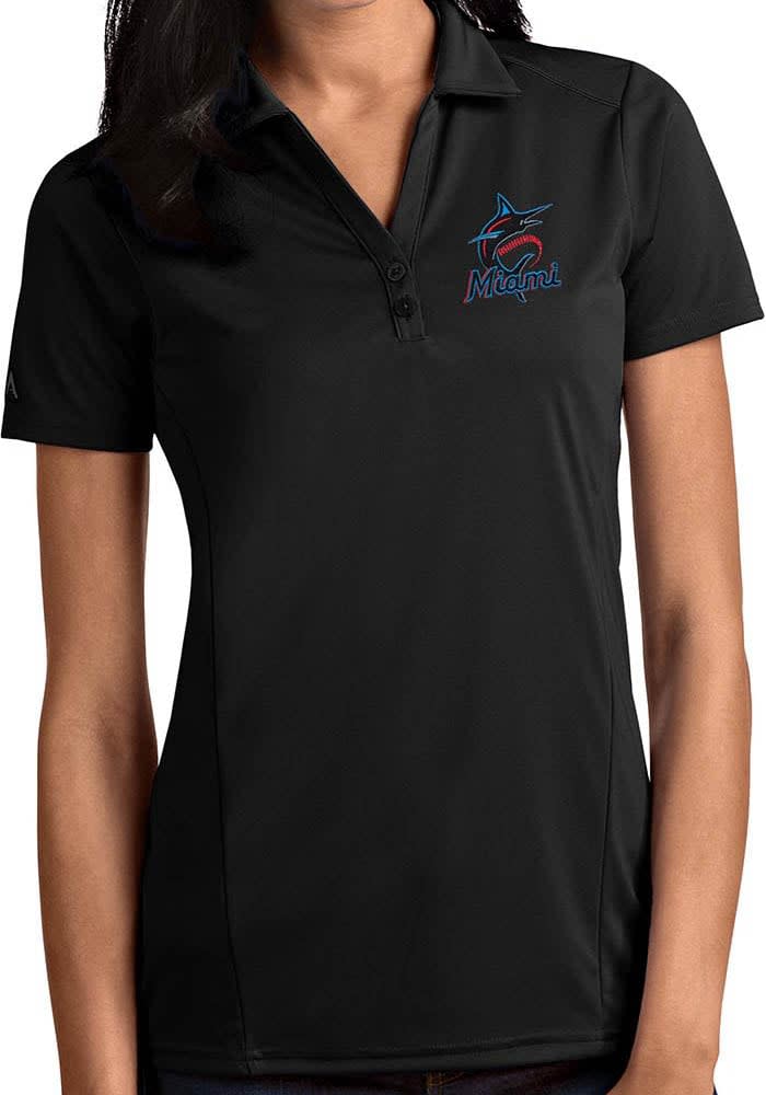 Men's Antigua Black Miami Marlins Compass Polo