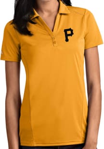 Antigua Pittsburgh Pirates Womens Gold Tribute Short Sleeve Polo Shirt