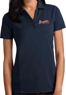 Antigua Atlanta Braves Womens Navy Blue Tribute Short Sleeve Polo Shirt