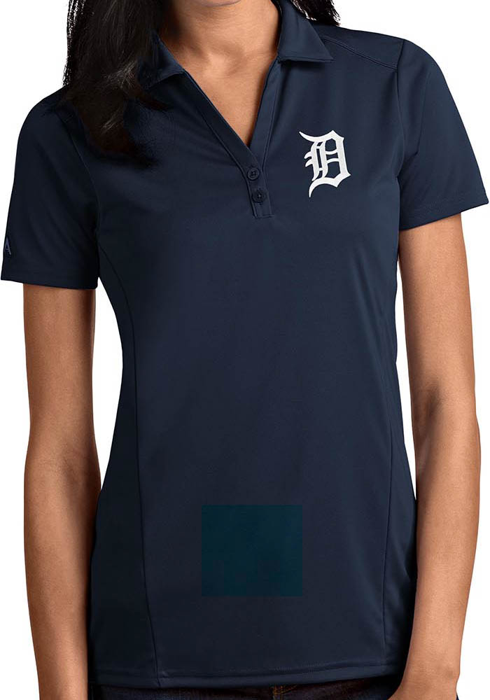 Antigua Detroit Tigers Women's Navy Blue Tribute Polo Shirt, Navy Blue, 100% POLYESTER, Size XL, Rally House