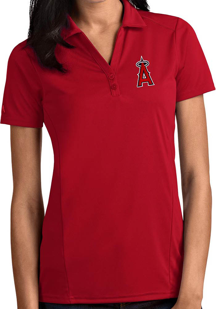 Antigua Los Angeles Angels Womens Red Tribute Short Sleeve Polo Shirt