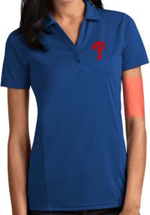 Antigua Philadelphia Phillies Womens Blue Tribute Short Sleeve Polo Shirt