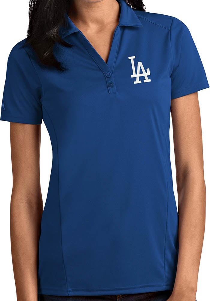 Antigua Los Angeles Dodgers Women's Navy Blue Tribute Polo Shirt, Navy Blue, 100% POLYESTER, Size S, Rally House