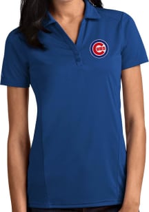 Antigua Chicago Cubs Womens Blue Tribute Short Sleeve Polo Shirt