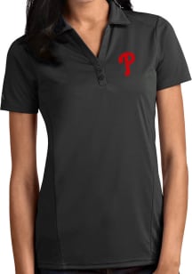 Antigua Philadelphia Phillies Womens Grey Tribute Short Sleeve Polo Shirt