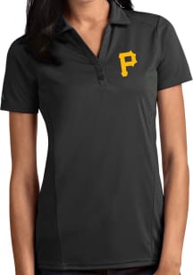 Antigua Pittsburgh Pirates Womens Grey Tribute Short Sleeve Polo Shirt