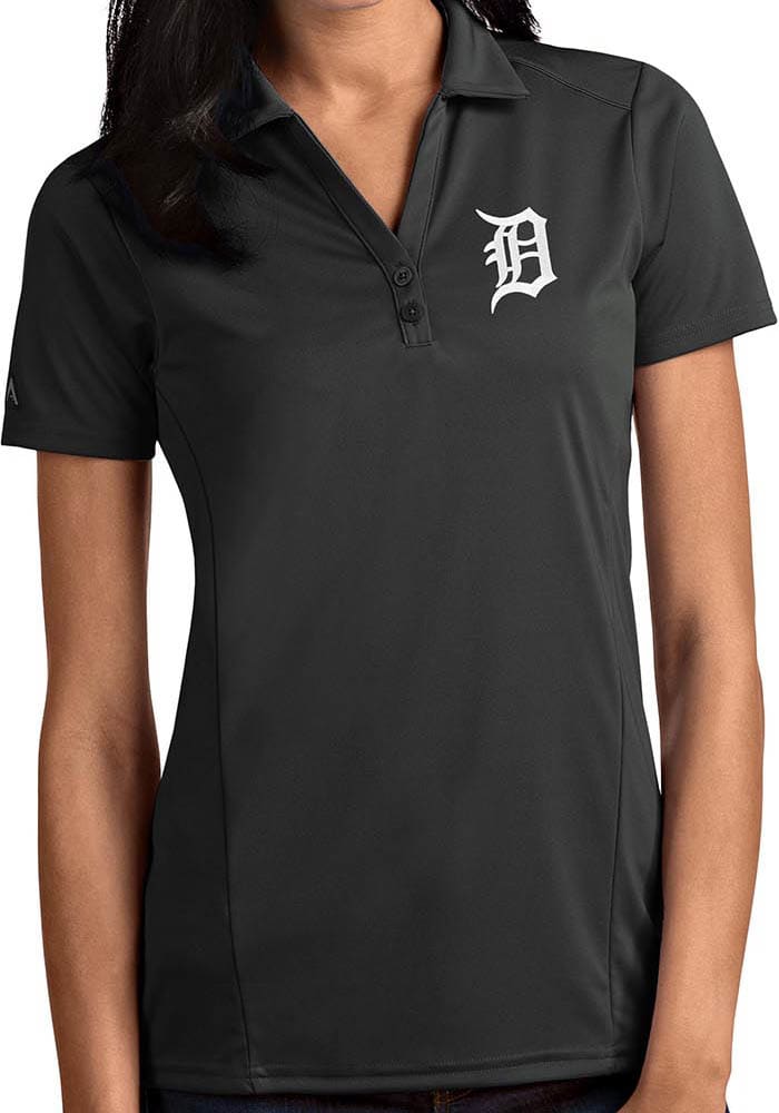 Antigua Detroit Tigers Womens Grey Tribute Short Sleeve Polo Shirt
