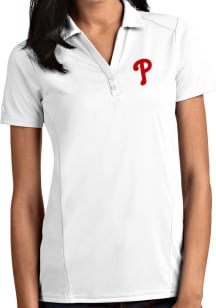 Antigua Philadelphia Phillies Womens White Tribute Short Sleeve Polo Shirt