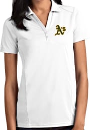 Antigua Oakland Athletics Womens White Tribute Short Sleeve Polo Shirt