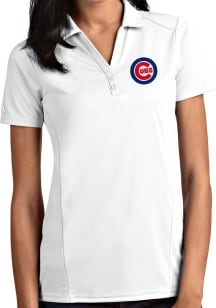 Antigua Chicago Cubs Womens White Tribute Short Sleeve Polo Shirt