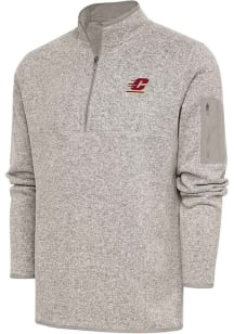 Antigua Central Michigan Chippewas Mens Oatmeal Fortune Design Long Sleeve Qtr Zip Pullover