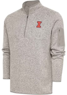 Mens Illinois Fighting Illini Oatmeal Antigua Fortune Series Qtr Zip Pullover