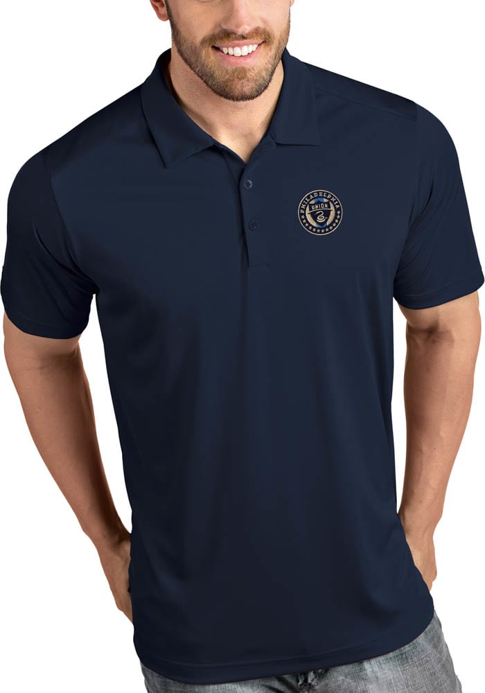 Antigua Philadelphia Union Mens Navy Blue Tribute Short Sleeve Polo