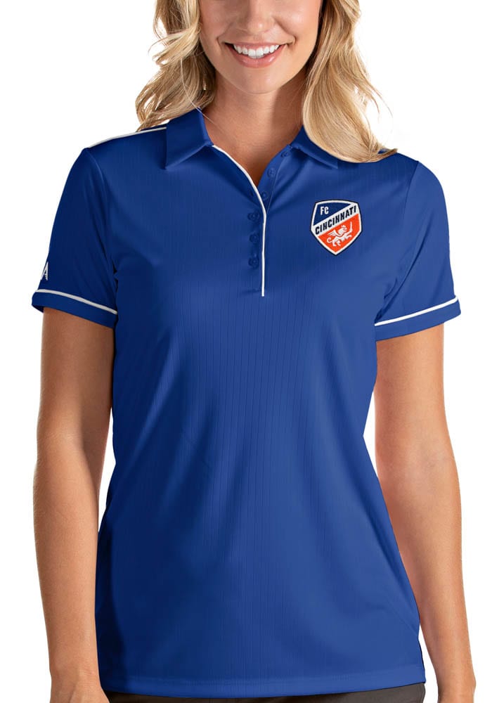 Antigua FC Cincinnati Womens Blue Salute Short Sleeve Polo Shirt