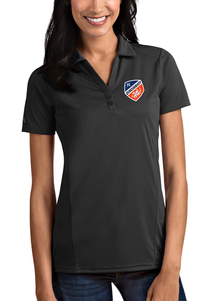 Antigua FC Cincinnati Womens Grey Tribute Short Sleeve Polo Shirt