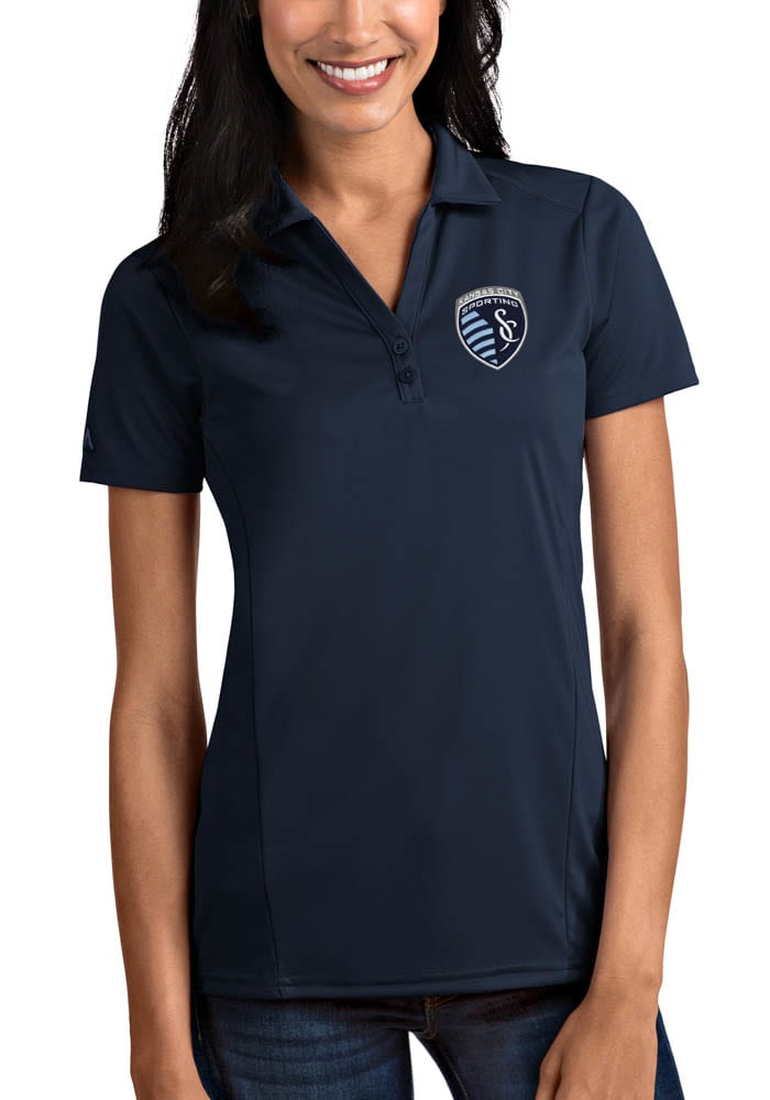 Antigua Sporting Kansas City Womens Navy Blue Tribute Short Sleeve Polo Shirt