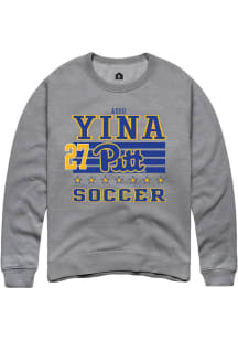 Adoo Yina Rally Mens Grey Pitt Panthers NIL Striped Player Crew