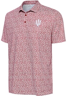 Antigua Indiana Hoosiers Mens Red Field Ditsy Short Sleeve Polo
