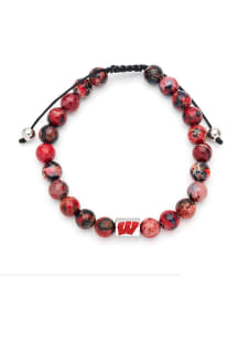 Stainless Steel Beaded Wisconsin Badgers Mens Bracelet - Red