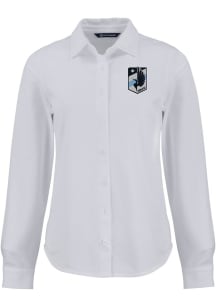 Cutter and Buck Minnesota United FC Womens Advantage Soft Pique Long Sleeve White Dress Shirt