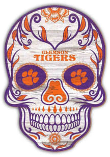 Clemson Tigers 12 Inch Sugar Skull Sign - Orange