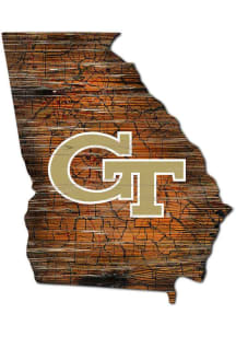 GA Tech Yellow Jackets Distressed State with Logo Sign