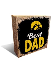 Black Iowa Hawkeyes Best Dad Block Sign