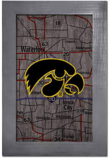 Black Iowa Hawkeyes City Map Sign