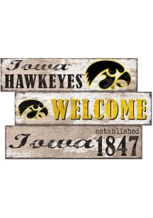 Black Iowa Hawkeyes Welcome 3 Plank Sign