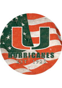 Miami Hurricanes Team Color Flag 12 Inch Circle Sign