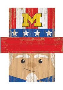 Blue Michigan Wolverines Patriotic Head 6x5 Sign