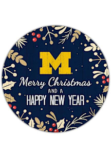 Michigan Wolverines Merry Christmas and New Year Circle Sign - Blue