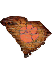 Clemson Tigers Distressed State 24 Inch Sign