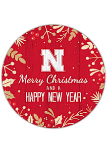 Nebraska Cornhuskers Merry Christmas and New Year Circle Sign - Red