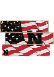 Nebraska Cornhuskers Flag 3 Plank Sign