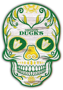 Oregon Ducks 12 Inch Sugar Skull Sign - Green
